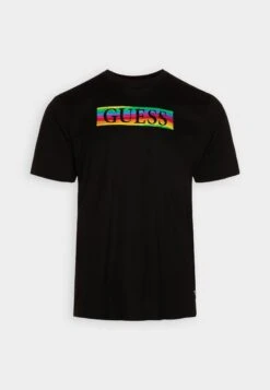 Guess Pride Wave Logo Tee - Print T-Shirt - Jet Black -Guess Clothing Sale 99ab56c0131743bbac4137413e04c778