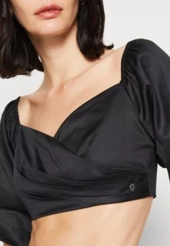 Guess Off Shoulder Cropped Jun Shirt - Blouse - Jet Black -Guess Clothing Sale 9bd9e03222bf4141a52c98edc4c6019f