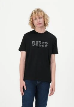 Guess EMBOSSED LOGO TEE - Print T-shirt - Jet Black