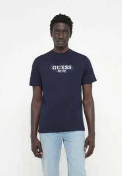Guess SMALL LOGO TEE - Print T-shirt - Smart Blue