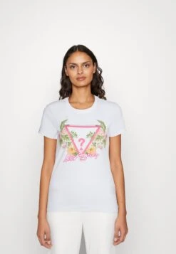 Guess Triangle Flowers - Print T-Shirt - Pure White