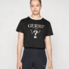 Guess FILANTA CROP TEE - Print T-shirt - Jet Black