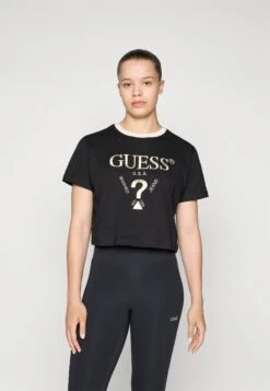 Guess FILANTA CROP TEE - Print T-shirt - Jet Black