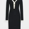 Alba Embossed Stripes- Jumper Dress - Black/Sandy Shore