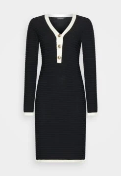 Alba Embossed Stripes- Jumper Dress - Black/Sandy Shore