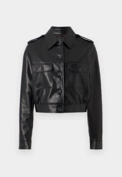 Guess DORA CROPPED JACKET - Faux Leather Jacket - Jet Black -Guess Clothing Sale ac8f9137d8ee4985aa888a9e43930c60