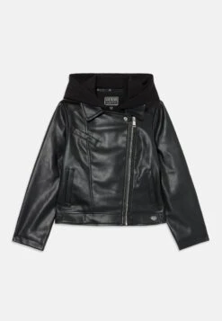 Guess JUNIOR HOODED JACKET - Faux Leather Jacket - Jet Black
