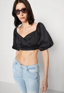Guess Off Shoulder Cropped Jun Shirt - Blouse - Jet Black -Guess Clothing Sale b36c84ecfe2b4c5d80118b379bdef640