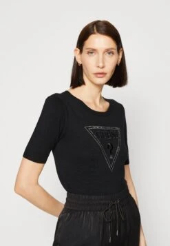 Guess Elora Triangle Logo - Print T-Shirt - Jet Black -Guess Clothing Sale b3ce7922b5ee4c7f935d9b60e73dc868