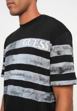 Guess FADED STRIPES TEE - Print T-shirt - Jet Black -Guess Clothing Sale b91e411aa1804315a7c98809930ce039