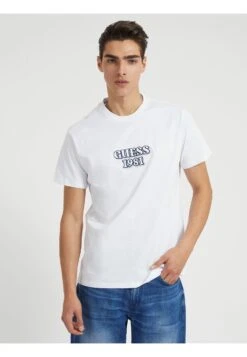 Guess Embro Box Logo Tee - Print T-Shirt - Blanc