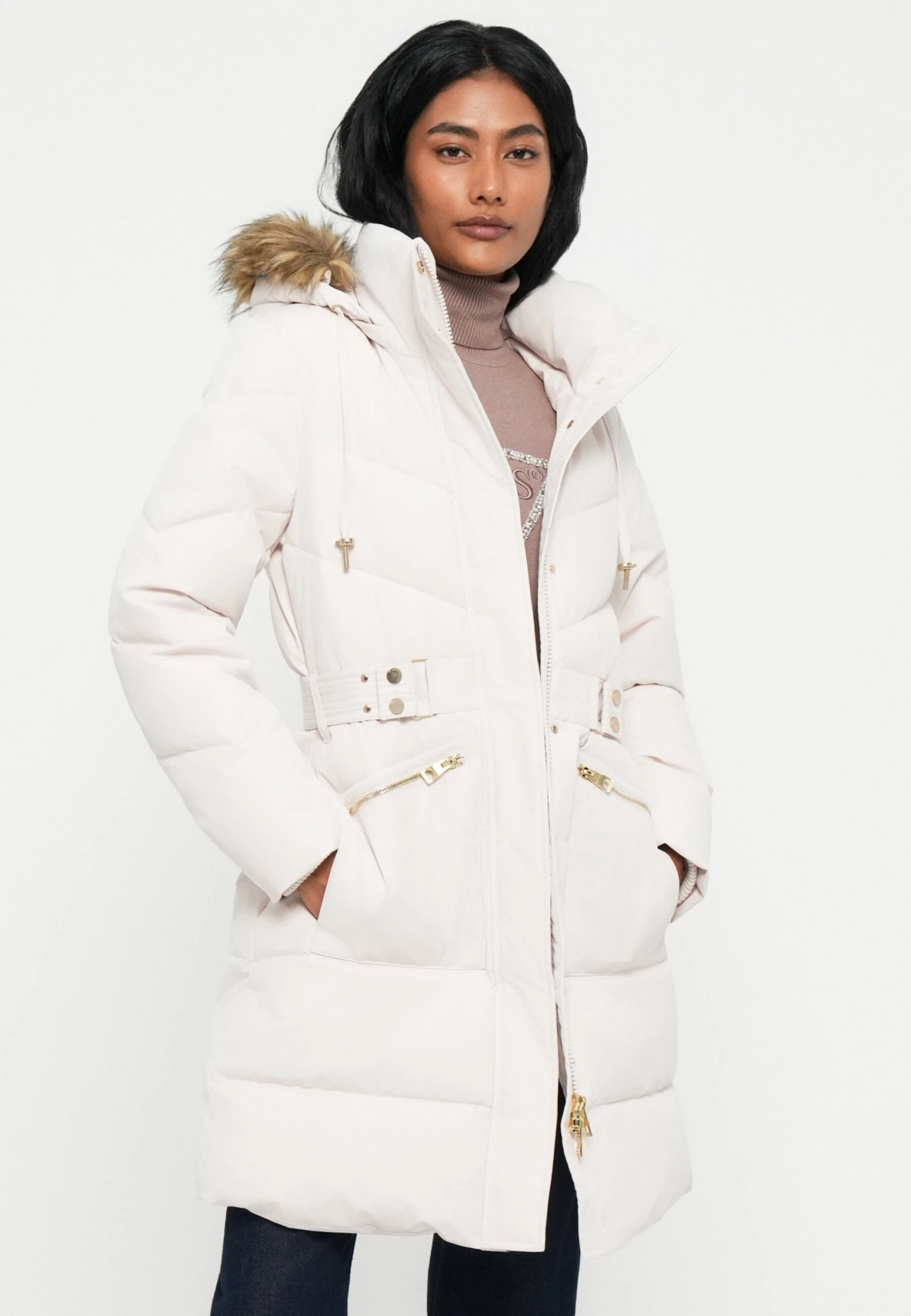 Guess FATEMA BELTED PUFFER - Winter Coat - Cream White 4 Guess FATEMA BELTED PUFFER - Winter Coat - Cream White - Image 4