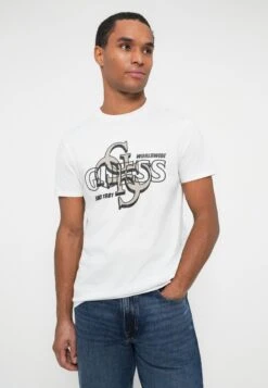 Guess DROP SHADOW TEE - Print T-shirt - Pure White -Guess Clothing Sale c21b050310384ce0b74f25f23cb2e19a