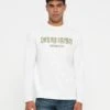 Guess LOGO FLOCK TEE - Long Sleeved Top - Pure White