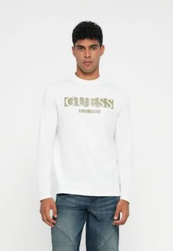 Guess LOGO FLOCK TEE - Long Sleeved Top - Pure White