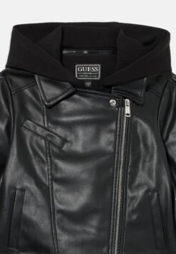 Guess JUNIOR HOODED JACKET - Faux Leather Jacket - Jet Black -Guess Clothing Sale c927b4109f8e48858bea4f0b5617506b