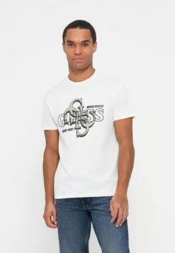 Guess DROP SHADOW TEE - Print T-shirt - Pure White