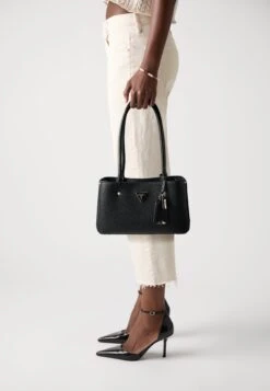 Guess MERIDIAN II SHOULDER SATCHEL - Handbag - Black