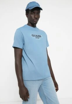 Guess SMALL LOGO TEE - Print T-shirt - Parisian Roof Blue -Guess Clothing Sale cc7a6b1030534b16b81b8f8ab970784b