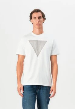 Guess TRIANGLE LOGO TEE - Print T-shirt - Pure White