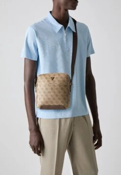 Guess TORINO TOP ZIP CROSSBODY FLAT - Cross Body Bag - Beige/brown