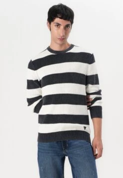 Guess HERBIE RIBBED WASHED SWEATE - Jumper - Smart Blue/salt White -Guess Clothing Sale d4598619d8064f879892c18bf987ab04