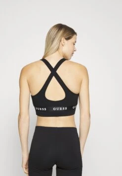 Guess Aline Bra Eco Stretch- Medium Support Sports Bra - Jet Black -Guess Clothing Sale d5339679b4fc4c9e9669f37cb97ad6fa