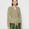 Guess New Agnes Belted Biker - Faux Leather Jacket - Desert Green