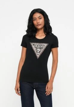 Guess TRIANGLE PYTHON TEE - Print T-shirt - Jet Black