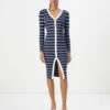 Guess STRIPED ANDREA MIDI DRESS - Jumper Dress - Blackened Blue/multi Coloured