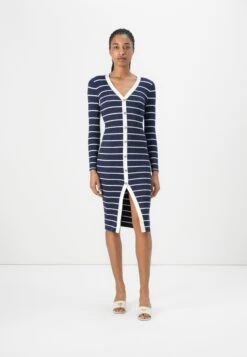 Guess STRIPED ANDREA MIDI DRESS - Jumper Dress - Blackened Blue/multi Coloured