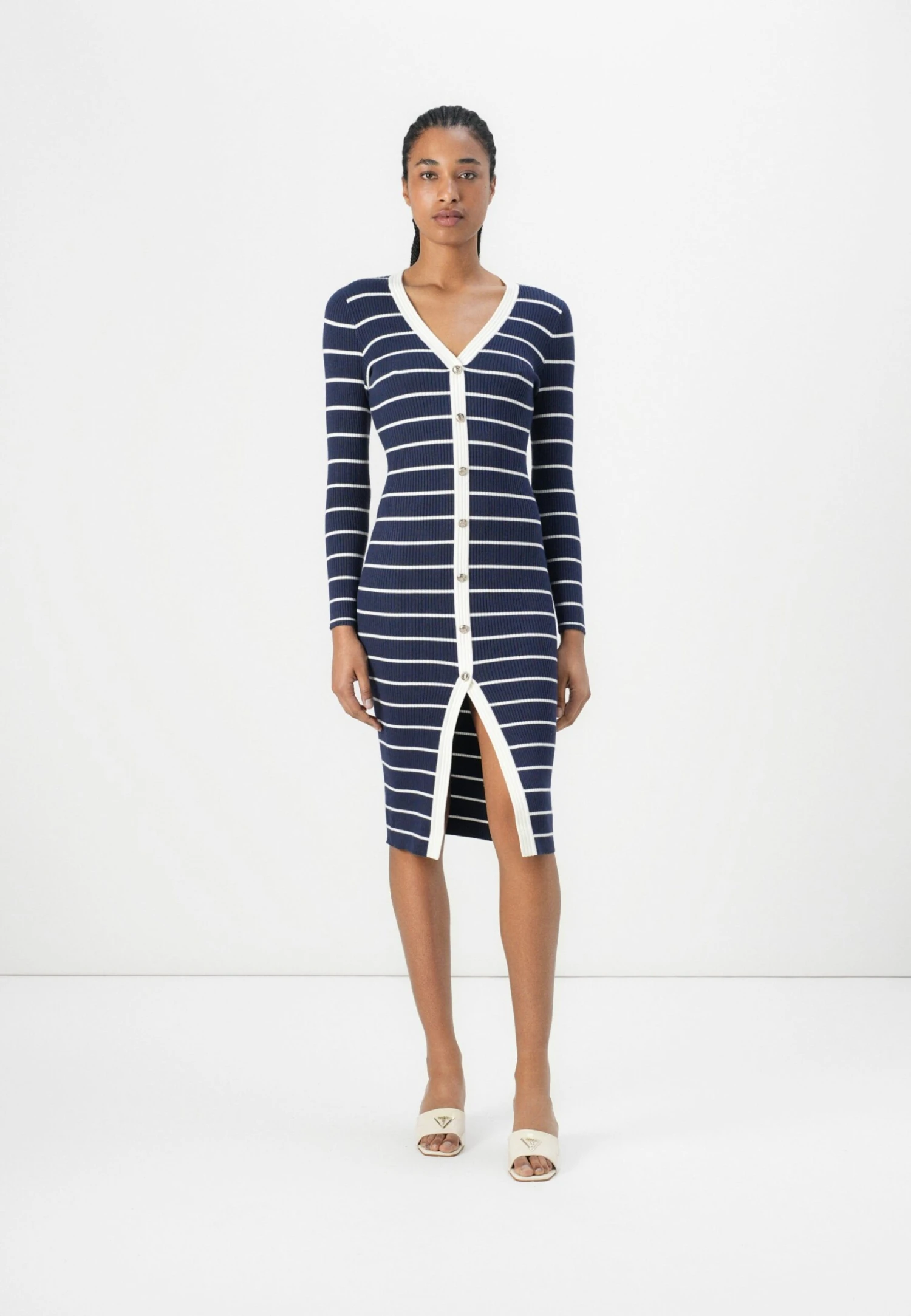 Guess STRIPED ANDREA MIDI DRESS - Jumper Dress - Blackened Blue/multi Coloured 1 Guess STRIPED ANDREA MIDI DRESS - Jumper Dress - Blackened Blue/multi Coloured