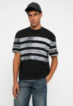 Guess FADED STRIPES TEE - Print T-shirt - Jet Black -Guess Clothing Sale eb9d44e09c7b4bcb830353dbffb86611