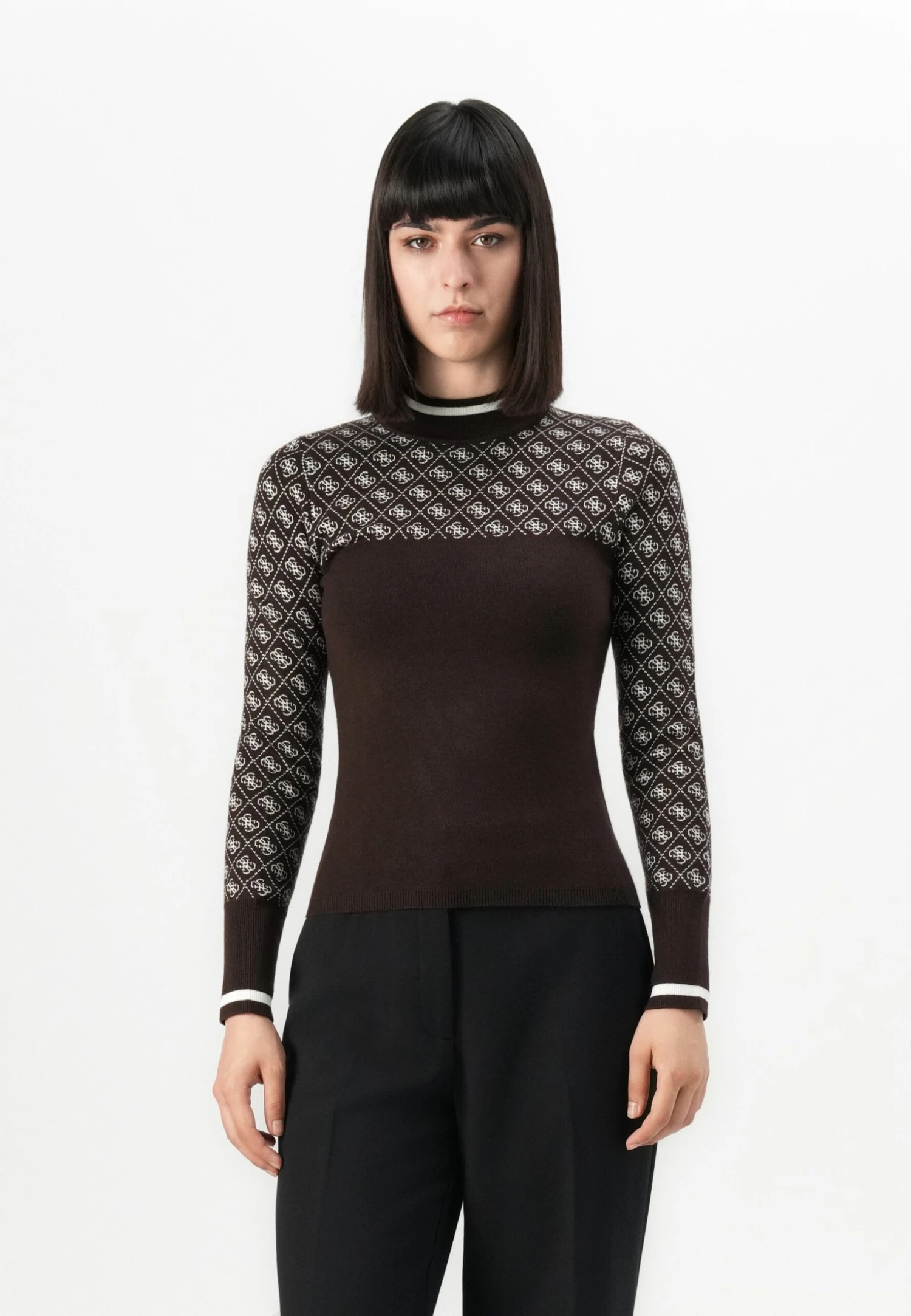 Guess MOCK NECK AUBREY - Jumper - Brown/cream 1 Guess MOCK NECK AUBREY - Jumper - Brown/cream