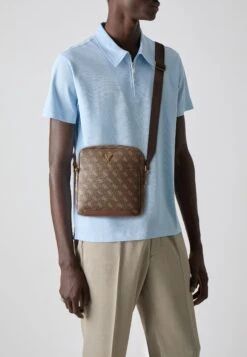 Guess TORINO TOP ZIP CROSSBODY FLAT - Cross Body Bag - Brown/ochre