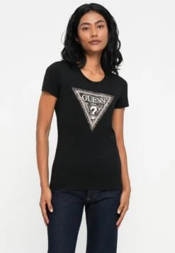 Guess TRIANGLE PYTHON TEE - Print T-shirt - Jet Black -Guess Clothing Sale f0baefec98b54bd29d954fc3accb96b5