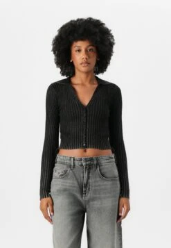 SHIRRED TIE CARDIGAN - Cardigan - Jet Black