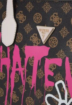 Guess X Banksy Brandalised Compartment Tote - Handbag - Mocha Logo -Guess Clothing Sale f67ff857426340958b6d1b38d00325d9