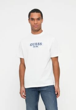 Guess SMALL LOGO TEE - Print T-shirt - Pure White
