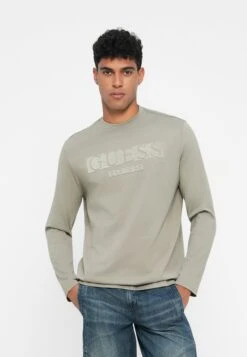 Guess LOGO FLOCK TEE - Long Sleeved Top - Sage Plant