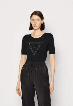 Guess Elora Triangle Logo - Print T-Shirt - Jet Black