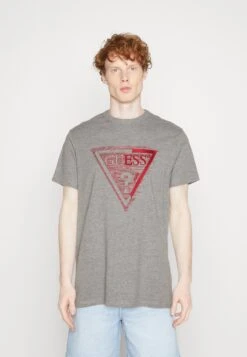 Guess Ss Cn Shaded Triangle - Print T-Shirt - Marble Heather